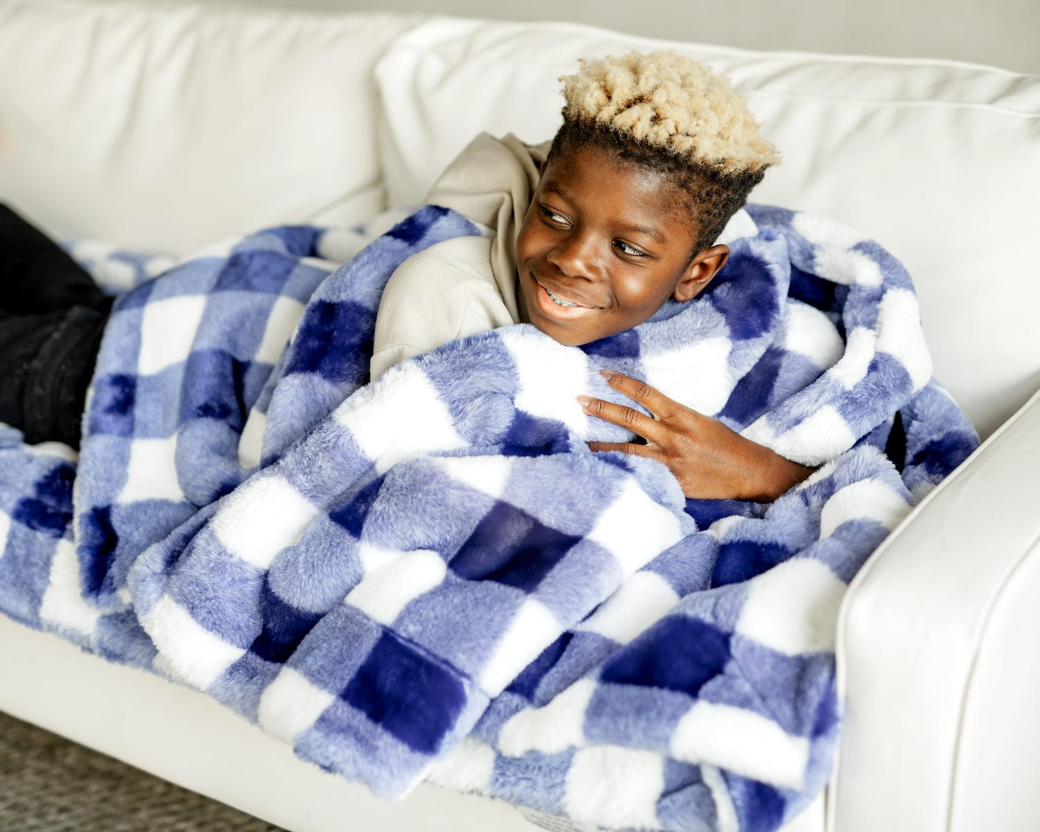 Cobalt Buffalo Plaid Cozy Throw Blanket