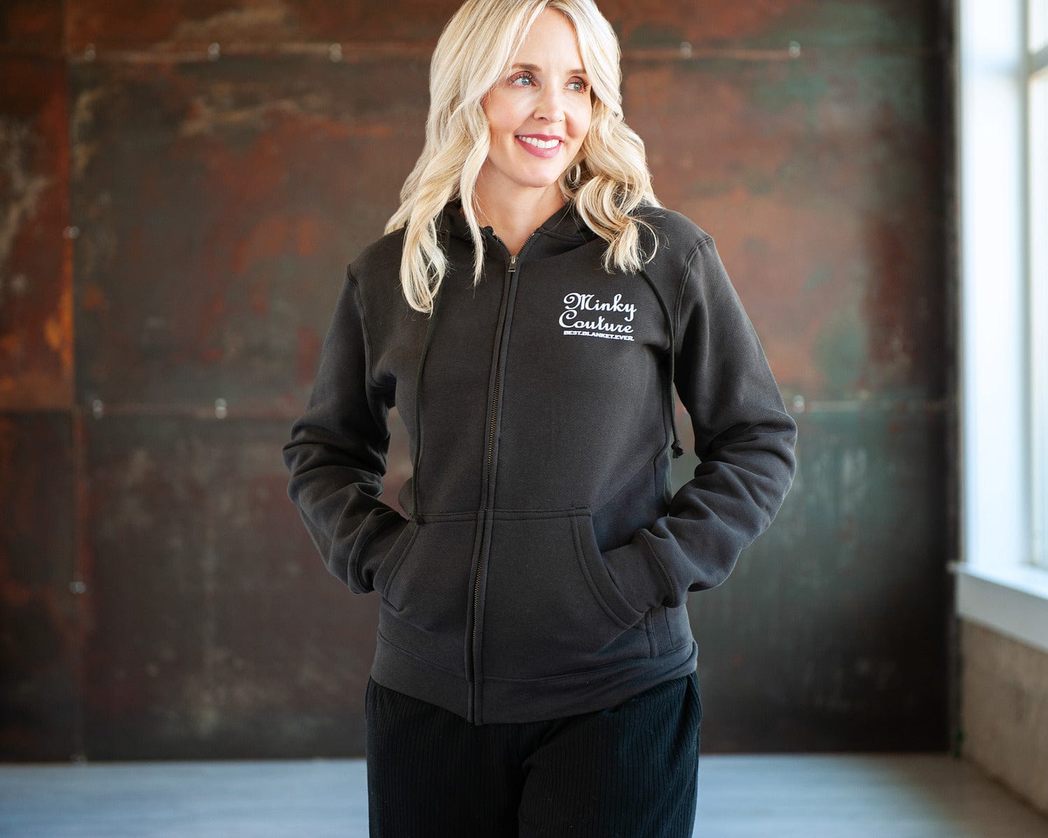 Minky Couture Black Zip-Up Hoodie